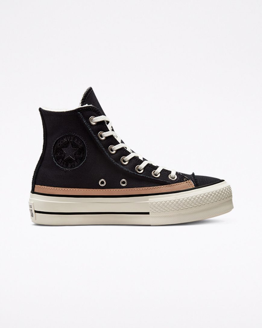 Pantofi Platforma Dama Converse Chuck Taylor All Star Lift Raw Edge Inalti Negrii Maro | RO ONIAH769